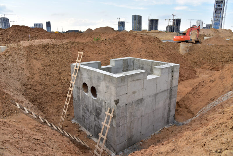 Construction,Of,Stormwater,Pits,,Sanitary,Sewer,System,Distribution,Chamber,And